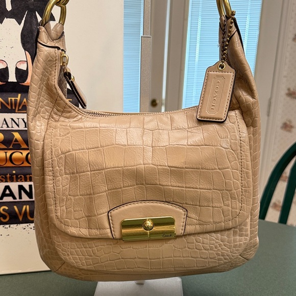 Coach Handbags - Coach Beige Croc-Embossed Shoulder Bag